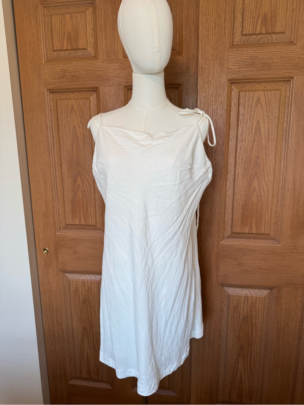 White Tie-Shoulder Linen Sundress